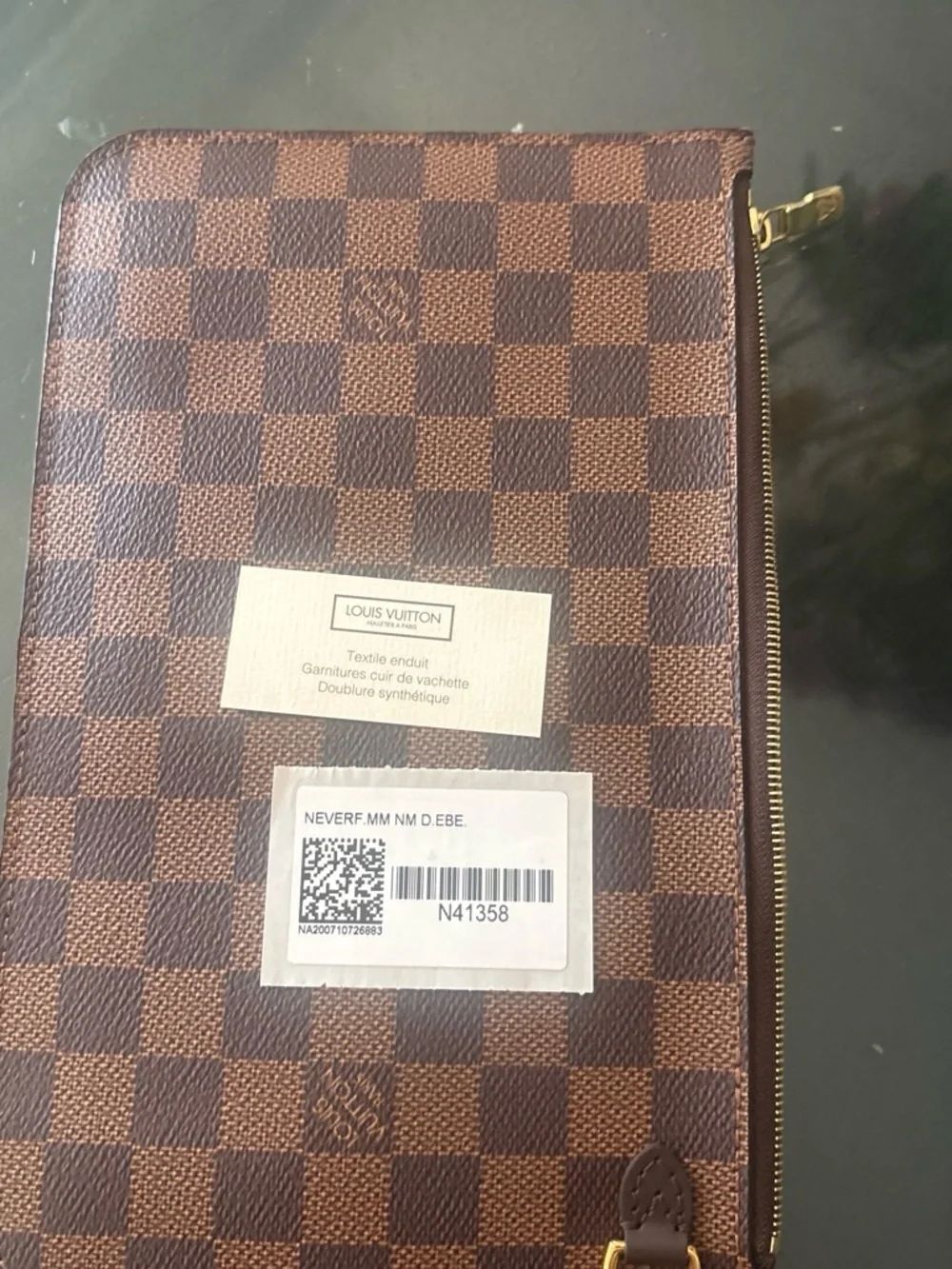 Louis Vuitton Brown Checkered Zip Pouch with Gold Hardware